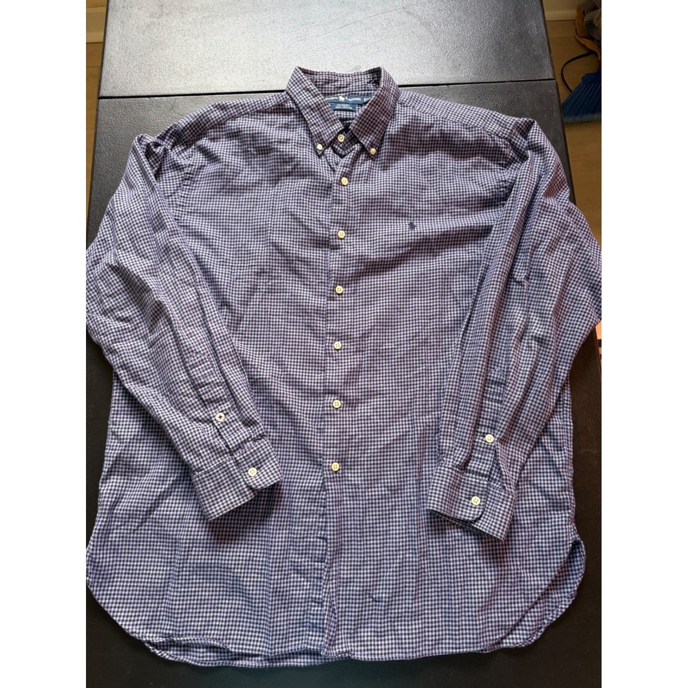 Ralph Lauren McMeel Blue Houndstooth Cotton Button Down Shirt Mens XL